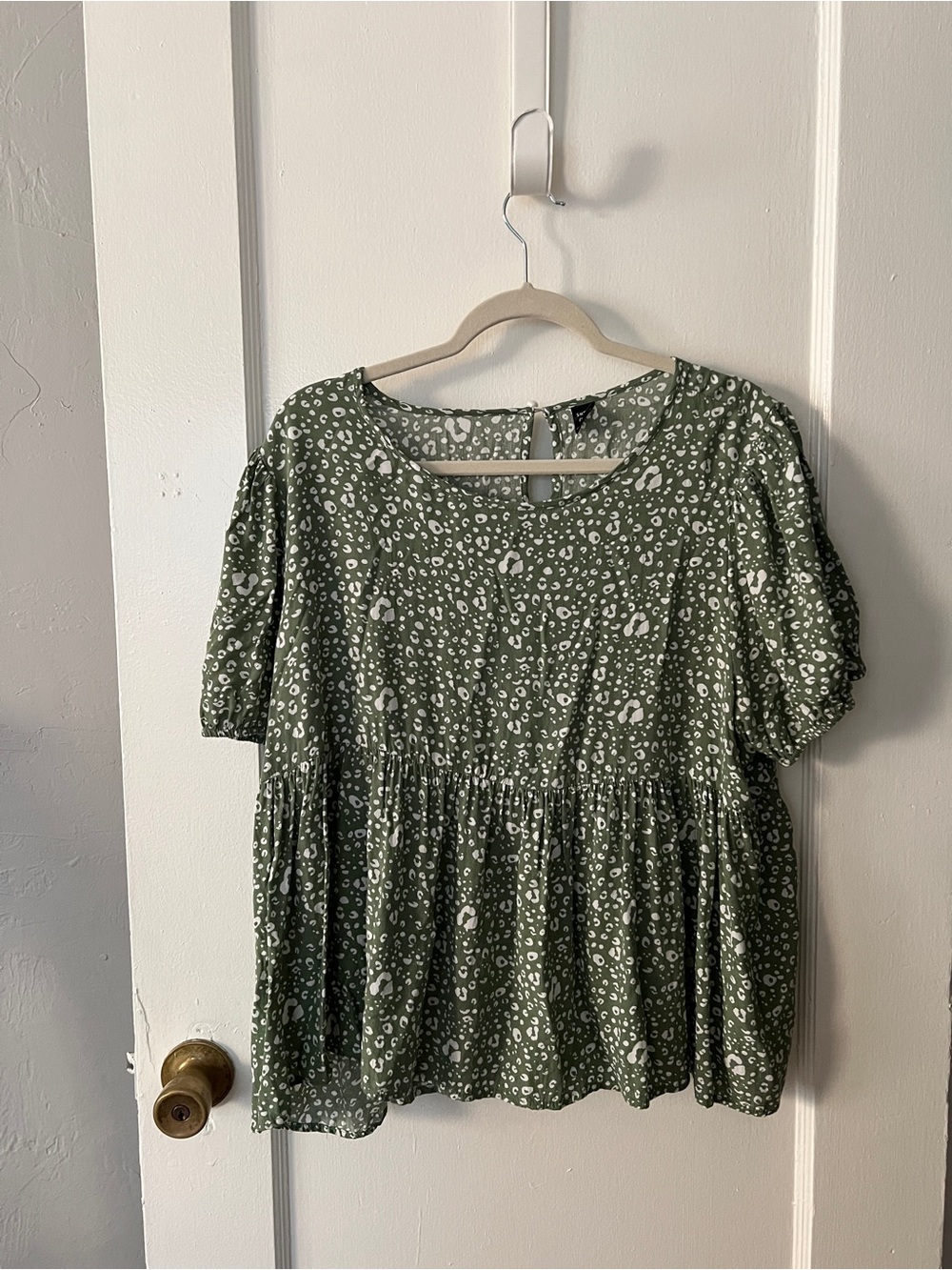 SHEIN Olive Green & White Printed Peplum Blouse